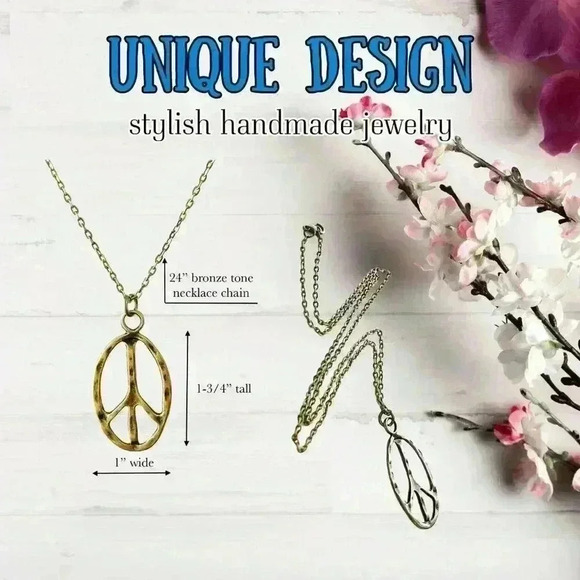 Peace sign necklace hippie accessories hippie jewelry for women bronze - Picture 4 of 8
